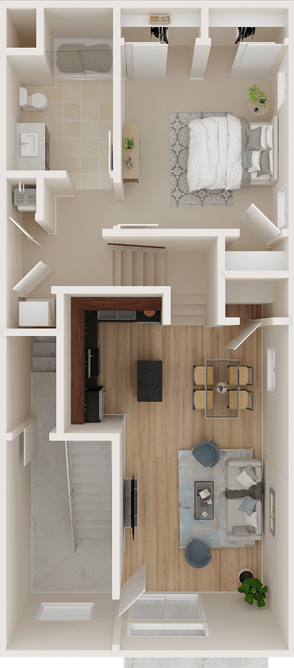 Floor plan for 1 bed, 1 bath, 745 sqft